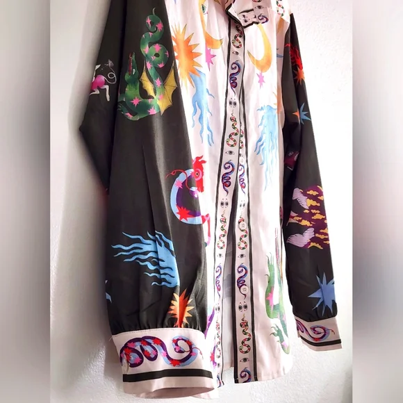 LIKE MY CHOICE | Boho Multicolor Graphic Print | Loose Long Sleeve Shirt | Small - Picture 7 of 7